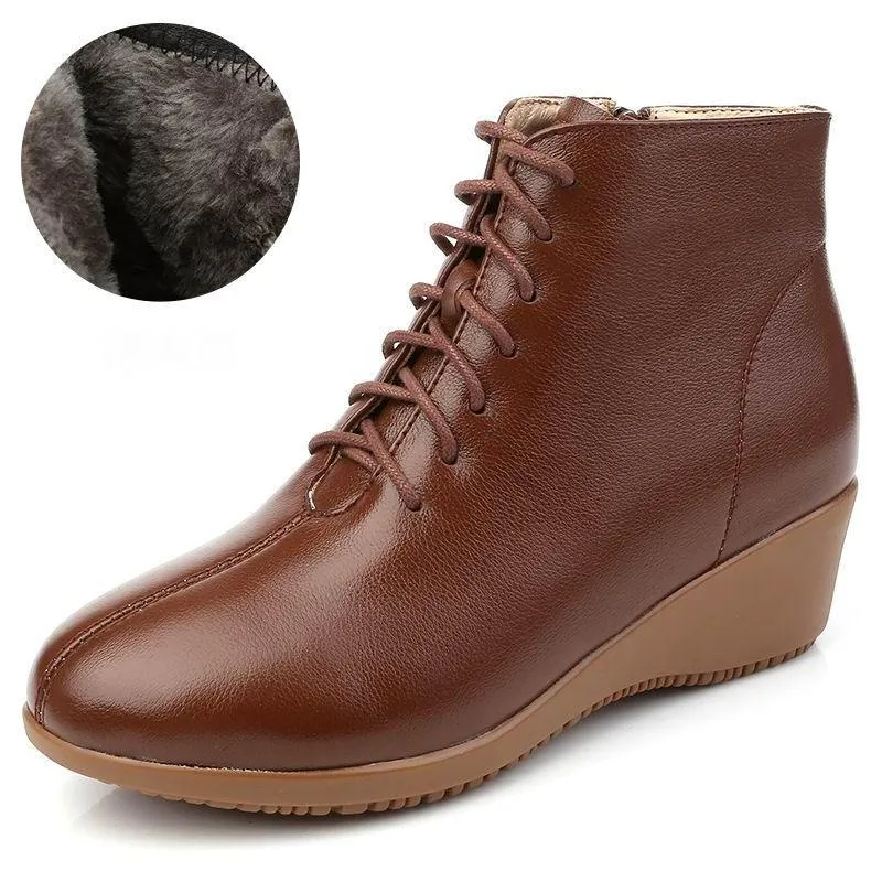 Leather Women Ankle Boots Casual Shoes GCSRG44 Wedges Comfortable Booties