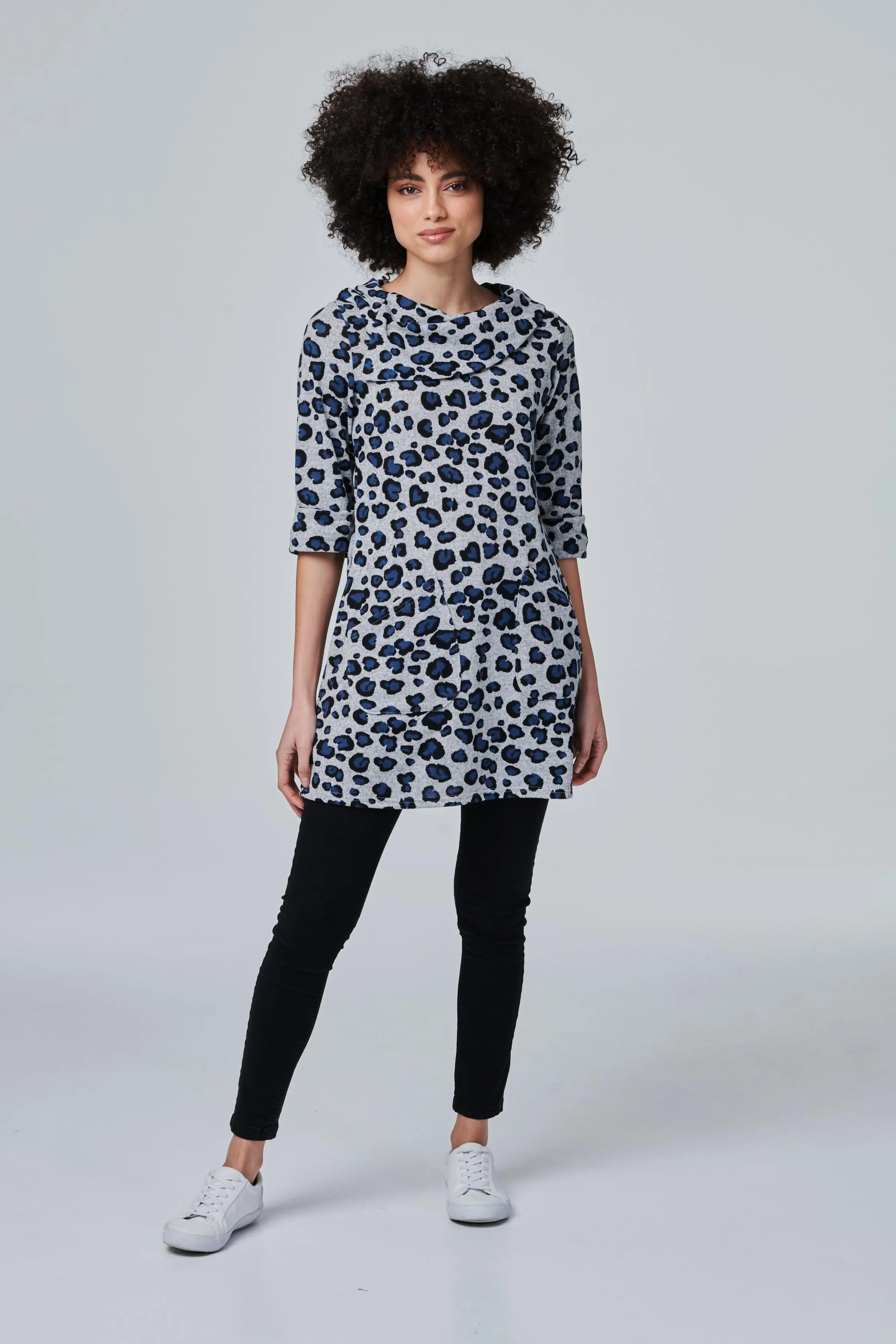 Leopard Print Cowl Neck Tunic Top