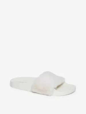 LUNA BLU Off White Faux Fur Design Slides