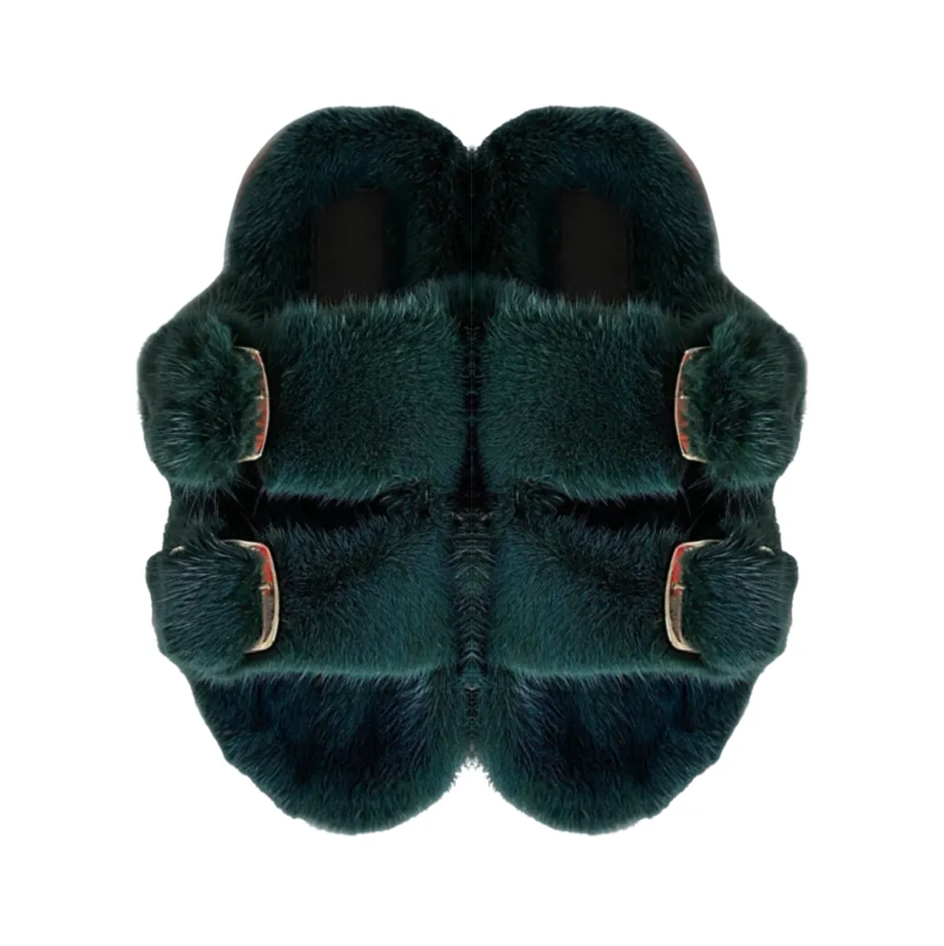 Luxe Mink Slide Sandals - Dark Green