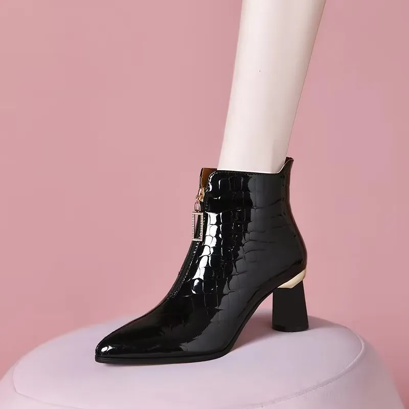 Luxury CrocTex Pointed Ankle Boots