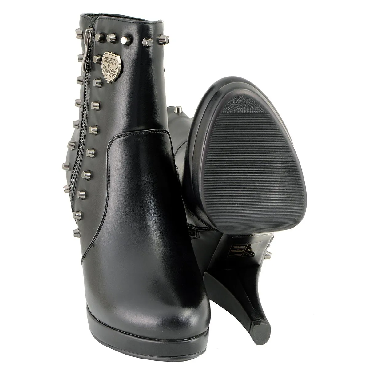 Milwaukee Leather MBL9440 Women's Black Spiked Fashion Boots w/ Side