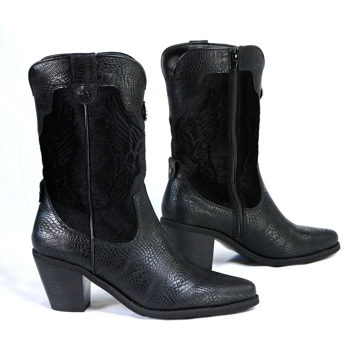 Milwaukee Leather MBL9441 Women's Black Western Style Fashion Boots with Black Snake Print