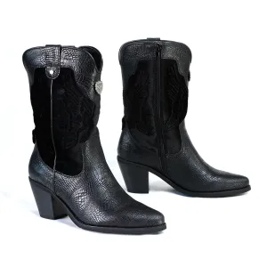 Milwaukee Leather MBL9441 Women's Black Western Style Fashion Boots with Black Snake Print