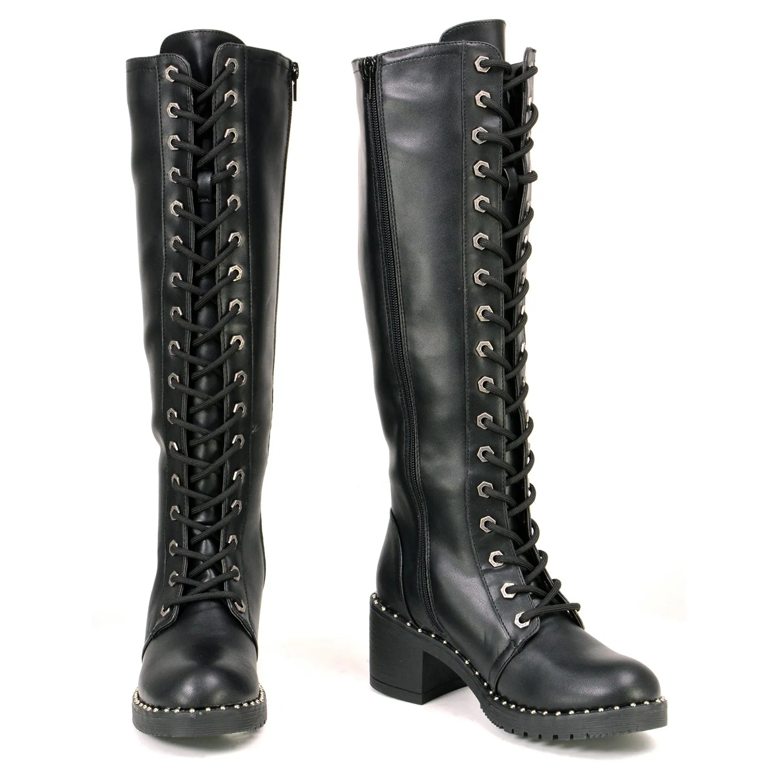 Milwaukee Leather MBL9442 Women's Black Lace-Up Tall Biker Fashion