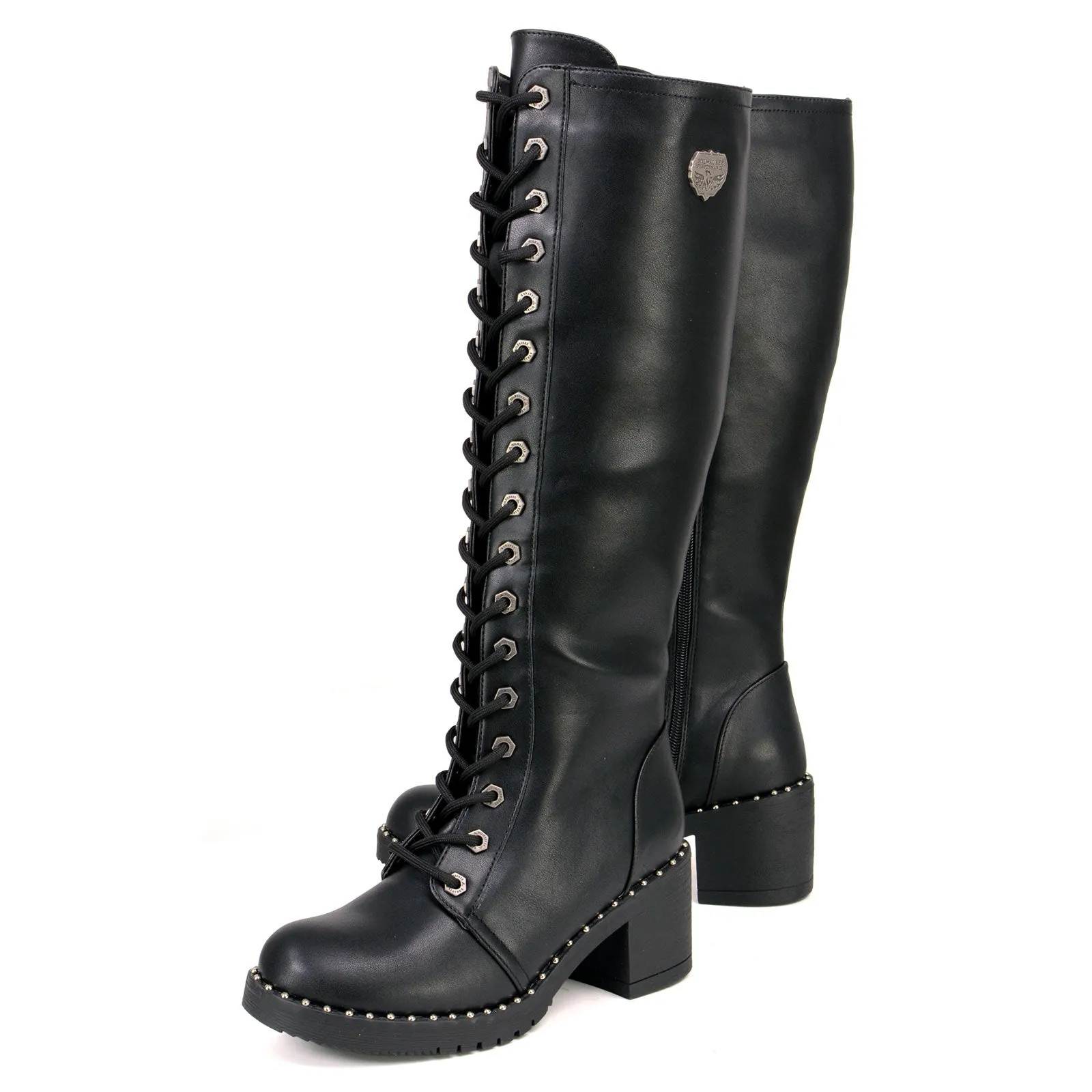 Milwaukee Leather MBL9442 Women's Black Lace-Up Tall Biker Fashion