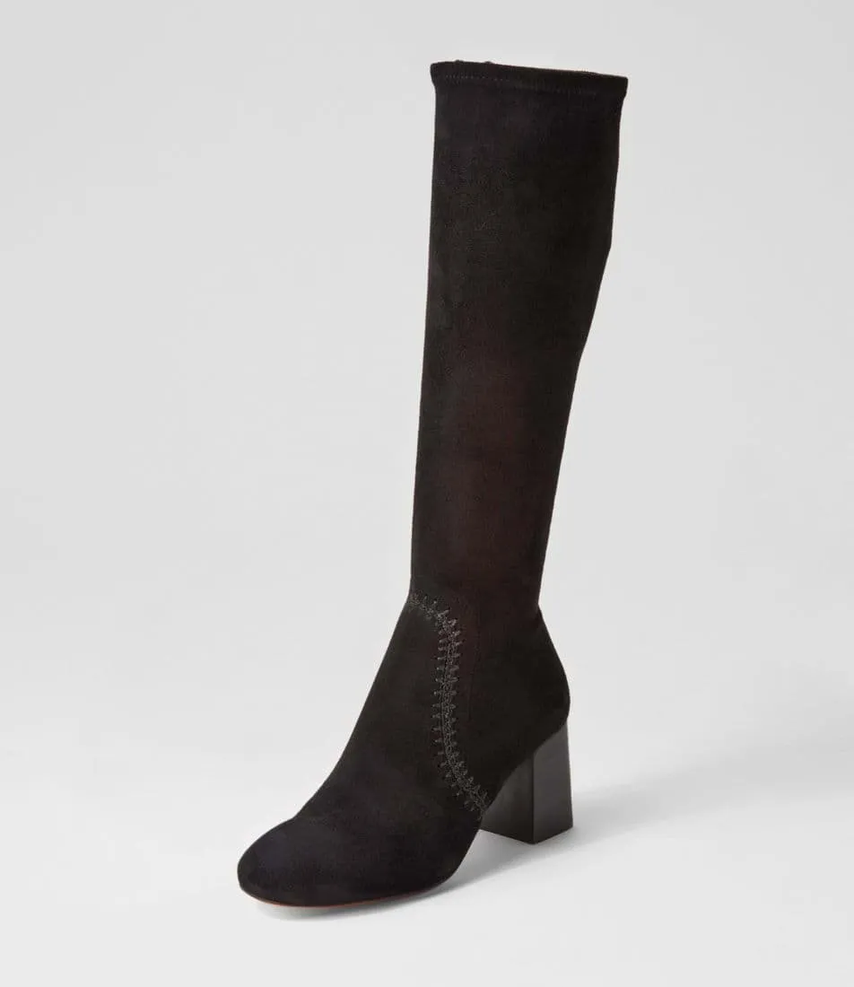 MOLLINI | Sari Black Stretch Microsuede Knee High Boots