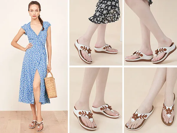 【No.15】Women's Flip Flops With Arch Support Comfortable Platform Floral Wedges