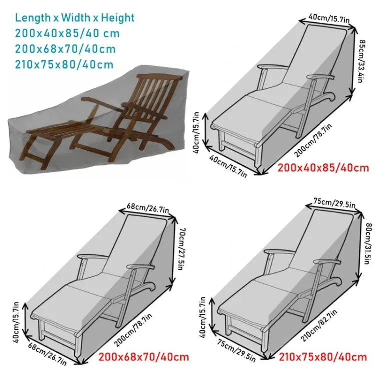 Outdoor Beach Chair Dustproof And Waterproof Cover Rocking Chair Furniture Protective Cover, Size: 200x40x85cm(Black Silver)