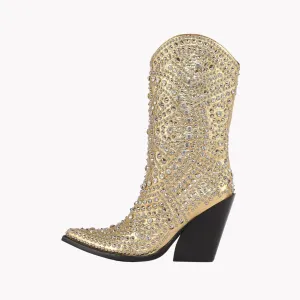 Pre Order:  Crystal Studded Wedge Heels Boots