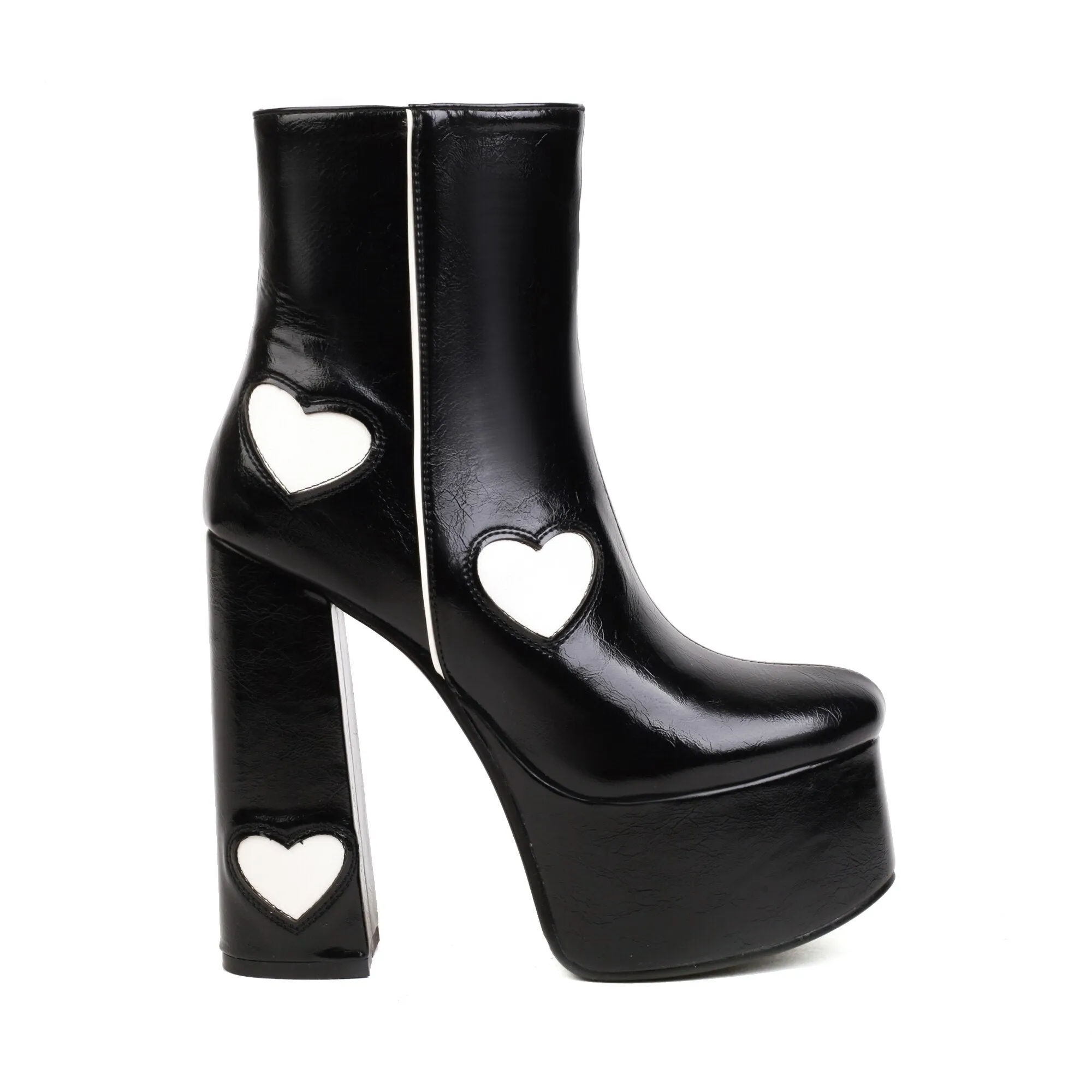 PU Leather Heart Patch Platform Boots