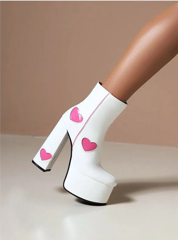 PU Leather Heart Patch Platform Boots