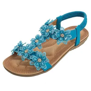 Purpdrank - Comfortable flat sandals women big size summer shoes woman bohemia flowers rhinestone beach ladies shoes thongs