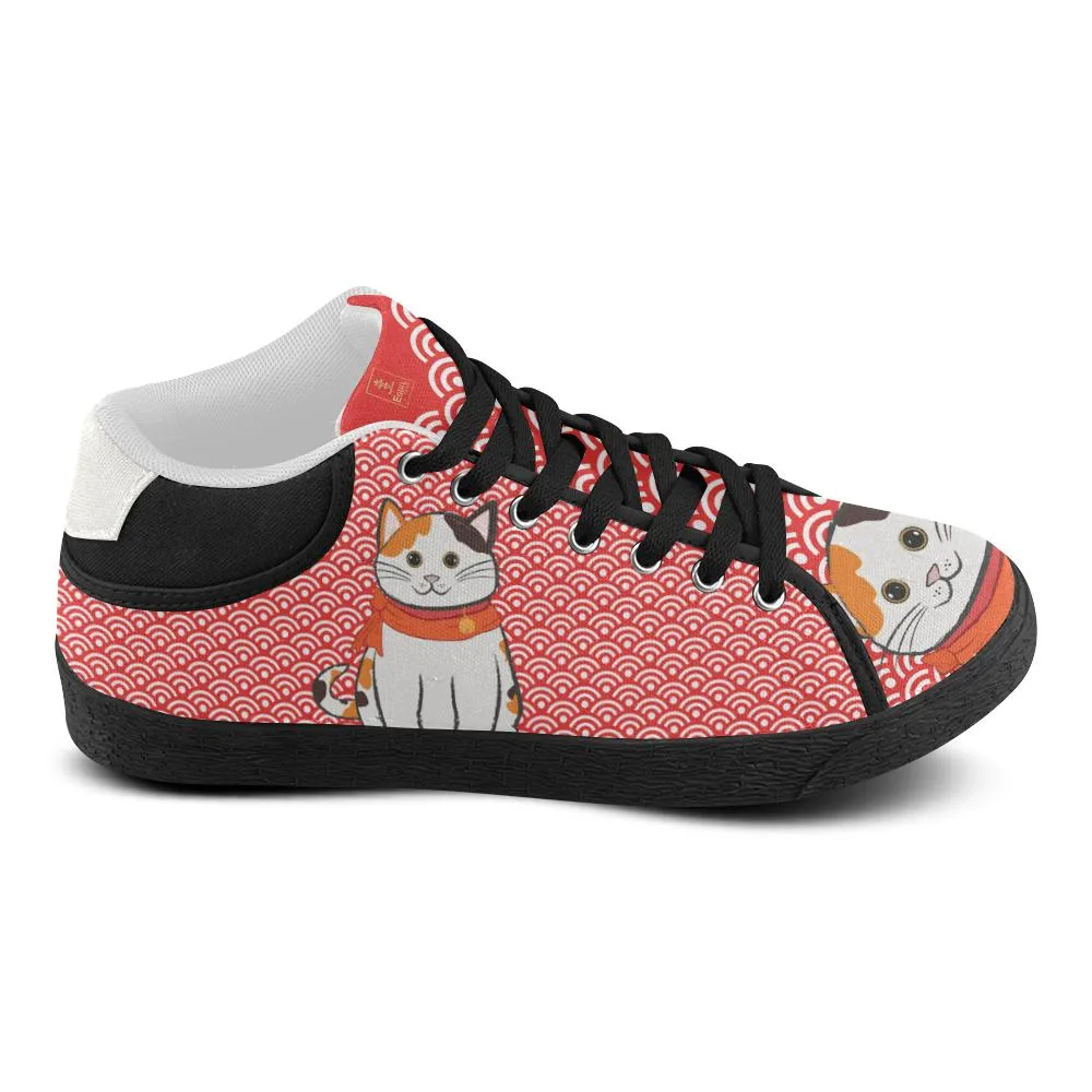 "Manekiko" - Beckoning Cat Canvas Sneakers - Womens