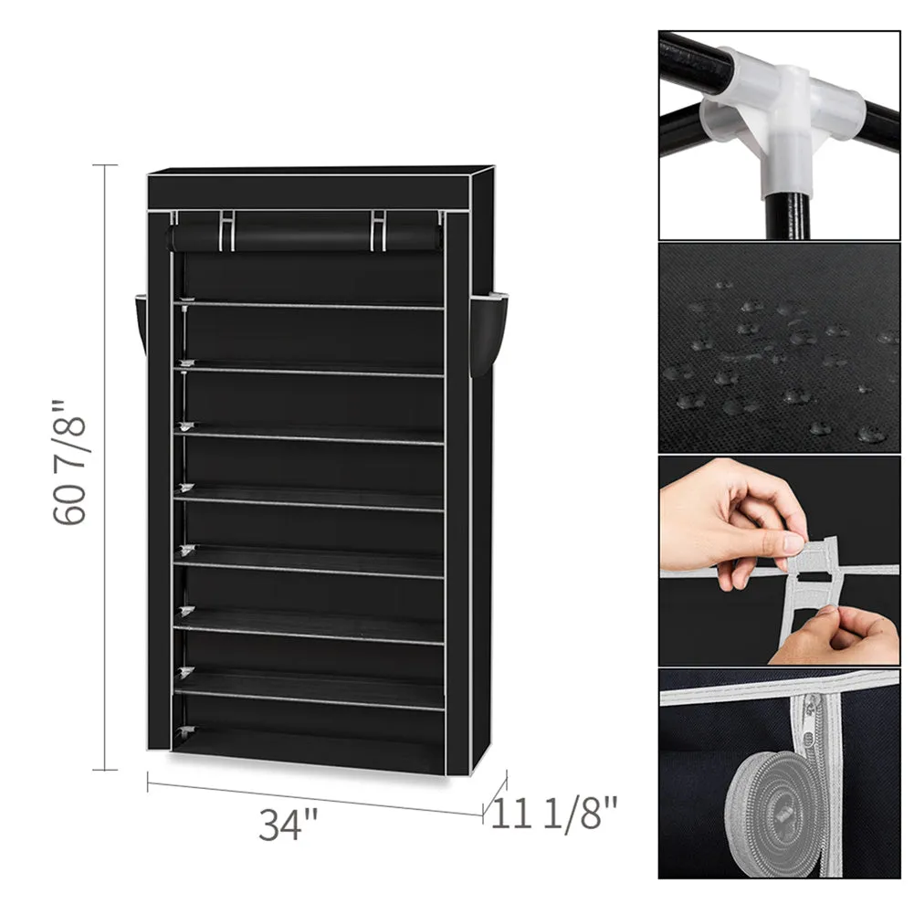 RONSHIN Shoe Rack 10 Layers Widened Black Shoe Cabinet 160*30*88 Black