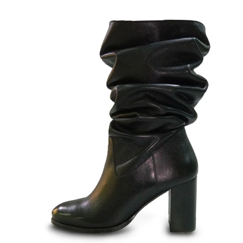 Saint Claretta Black Leather Knee High Slouch Boots