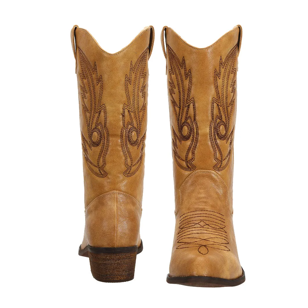 SheSole Pointed Toe Womens Cowboy Boots Tan