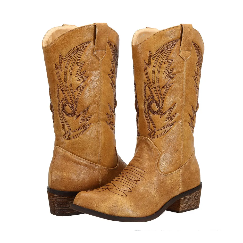 SheSole Pointed Toe Womens Cowboy Boots Tan