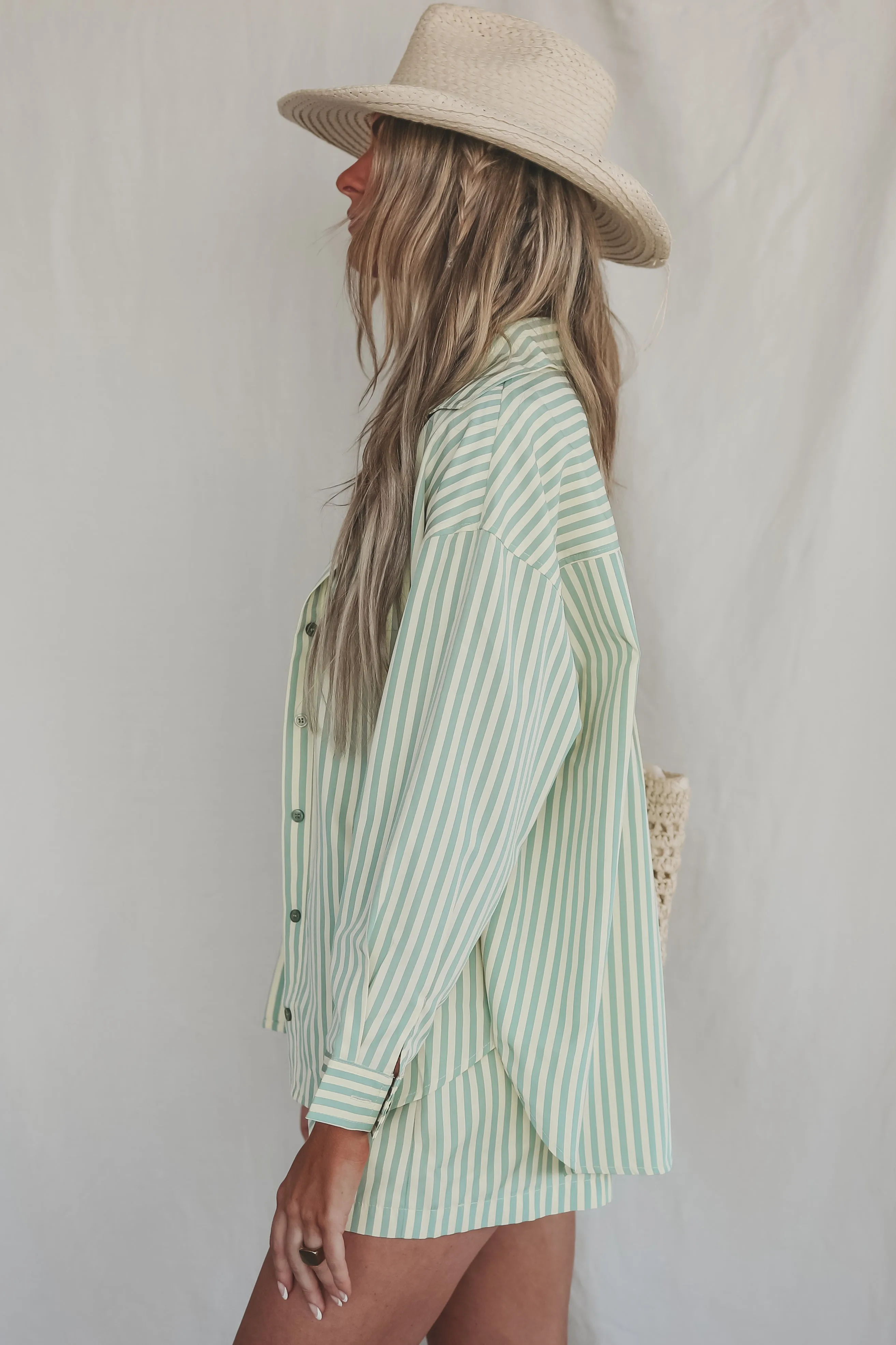 Something Minty Button Up Striped Top