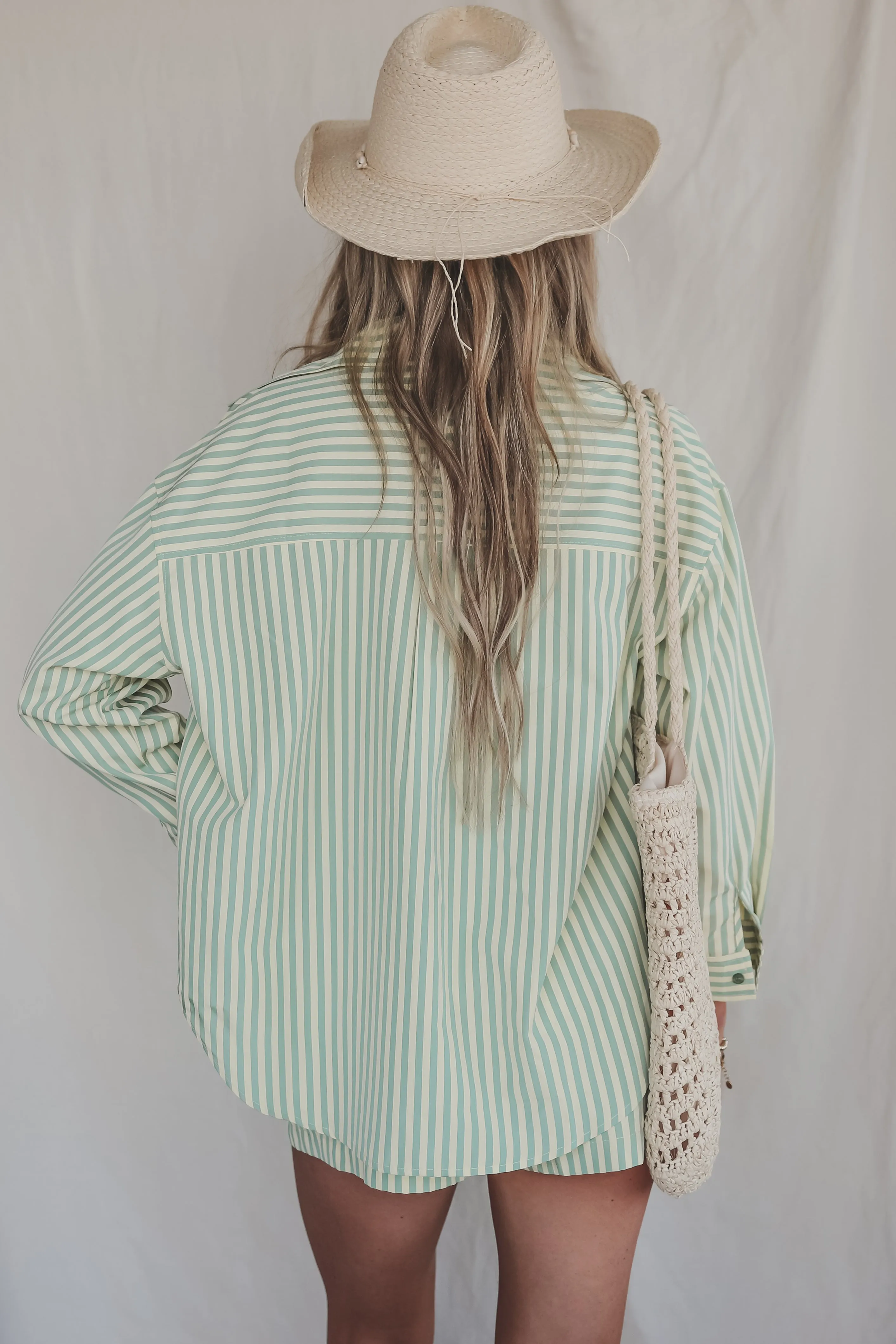 Something Minty Button Up Striped Top