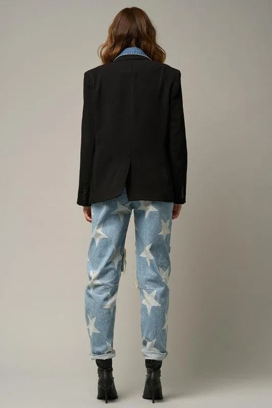 Star Print Ripped Slouchy Jeans