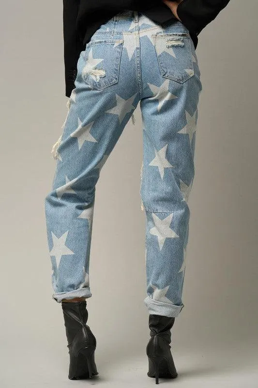 Star Print Ripped Slouchy Jeans