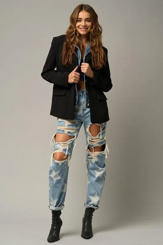 Star Print Ripped Slouchy Jeans