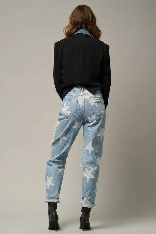 Star Print Ripped Slouchy Jeans