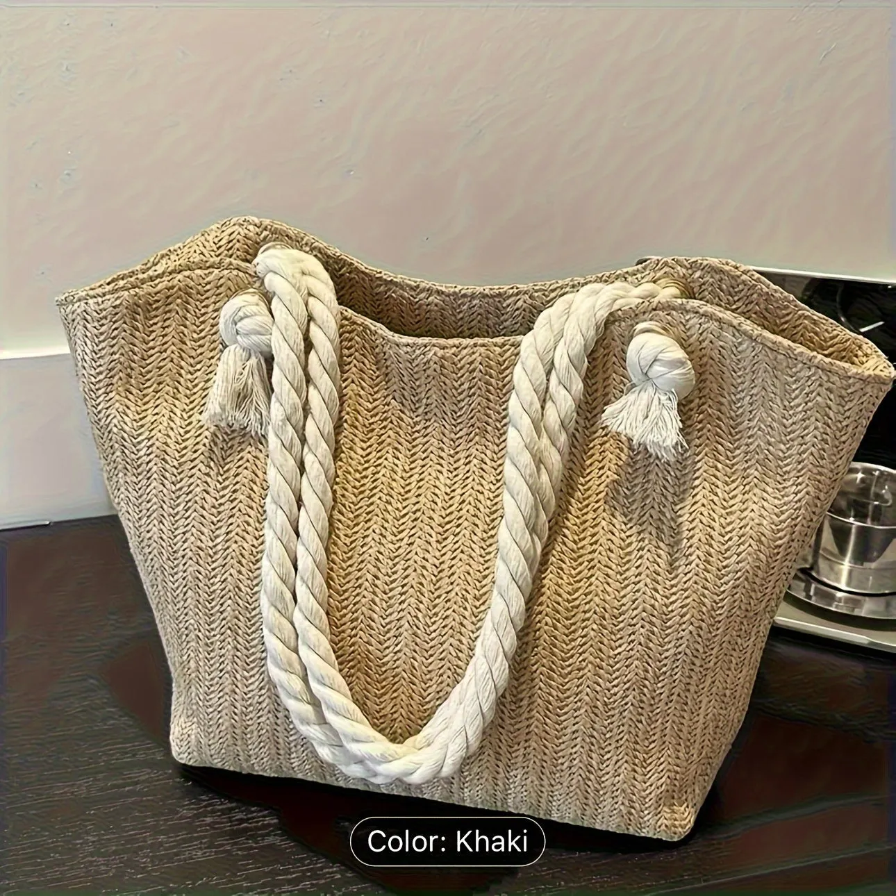 Straw Woven Tote Bag, Large Capacity Shoulder Bag, Women's Casual Handbag For Beach Travel Vacation