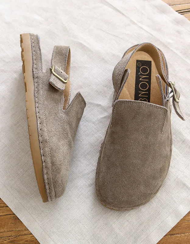 Suede Round Toe Retro Flat Shoes Slingback