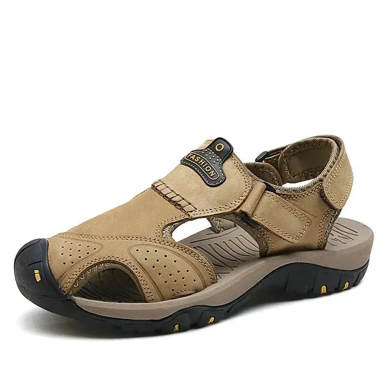 Summer Sandals Men Genuine Leather High Quality Beach Outdoor Sandals Comfortable Soft Footwear Rubber Shoes Size 48 v2