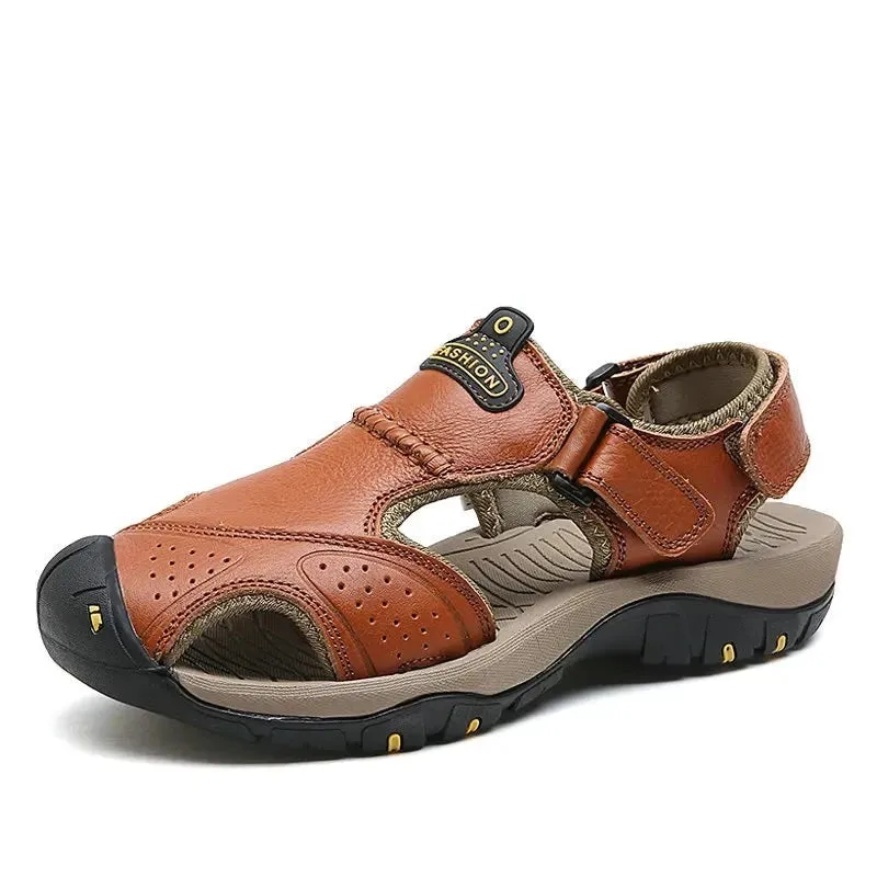 Summer Sandals Men Genuine Leather High Quality Beach Outdoor Sandals Comfortable Soft Footwear Rubber Shoes Size 48 v2