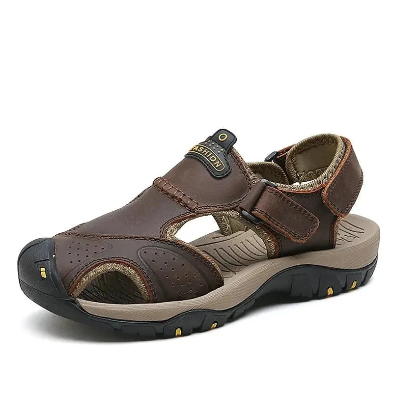 Summer Sandals Men Genuine Leather High Quality Beach Outdoor Sandals Comfortable Soft Footwear Rubber Shoes Size 48 v2