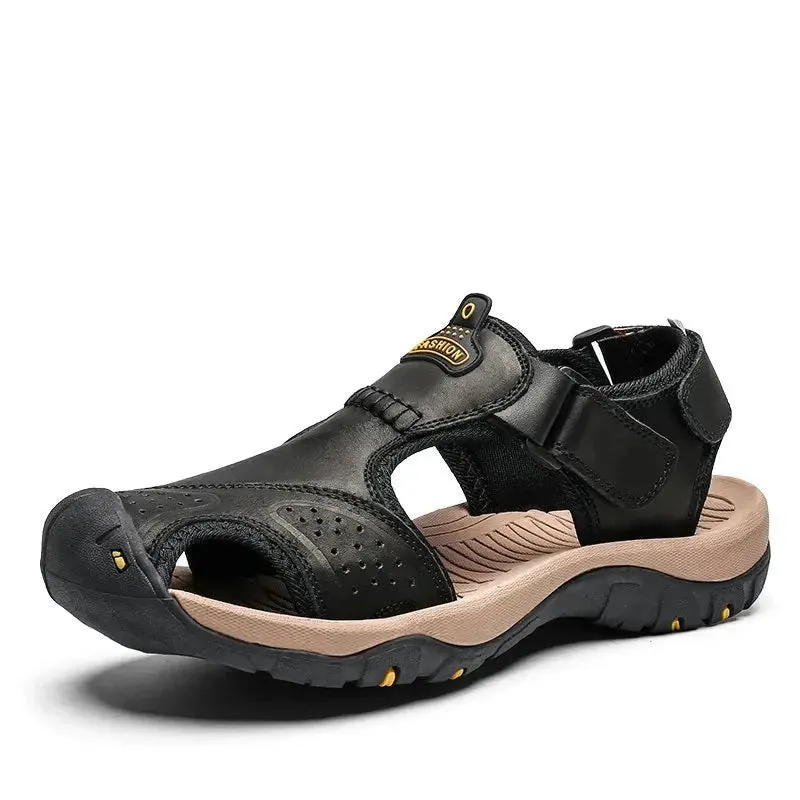 Summer Sandals Men Genuine Leather High Quality Beach Outdoor Sandals Comfortable Soft Footwear Rubber Shoes Size 48 v2