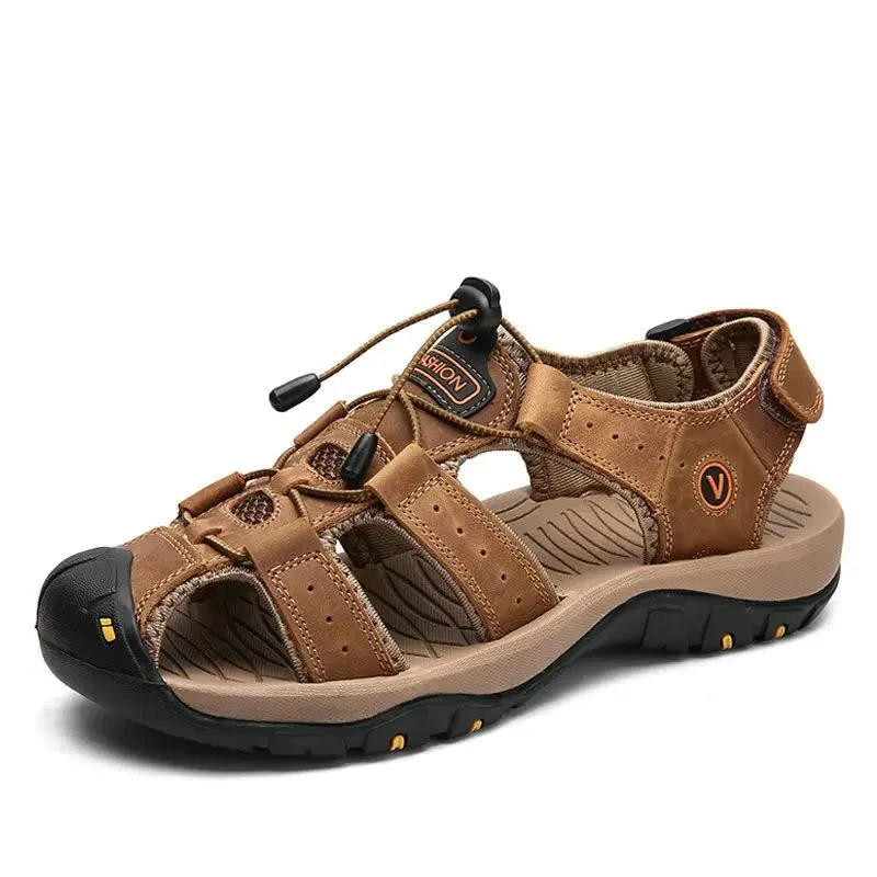 Summer Sandals Men Genuine Leather High Quality Beach Outdoor Sandals Comfortable Soft Footwear Rubber Shoes Size 48 v2