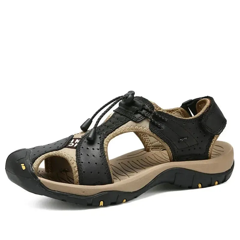 Summer Sandals Men Genuine Leather High Quality Beach Outdoor Sandals Comfortable Soft Footwear Rubber Shoes Size 48 v2