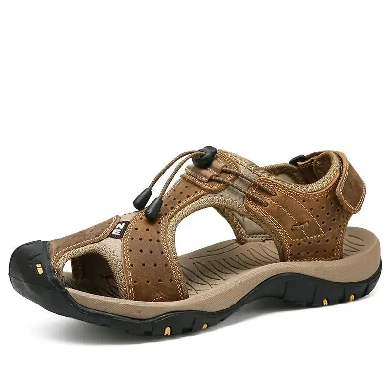 Summer Sandals Men Genuine Leather High Quality Beach Outdoor Sandals Comfortable Soft Footwear Rubber Shoes Size 48 v2