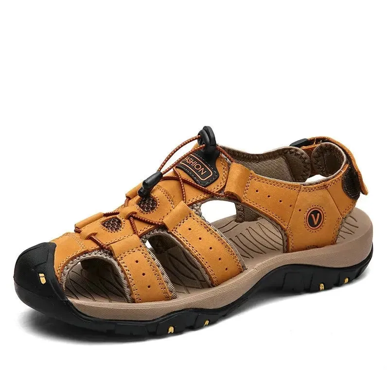 Summer Sandals Men Genuine Leather High Quality Beach Outdoor Sandals Comfortable Soft Footwear Rubber Shoes Size 48 v2