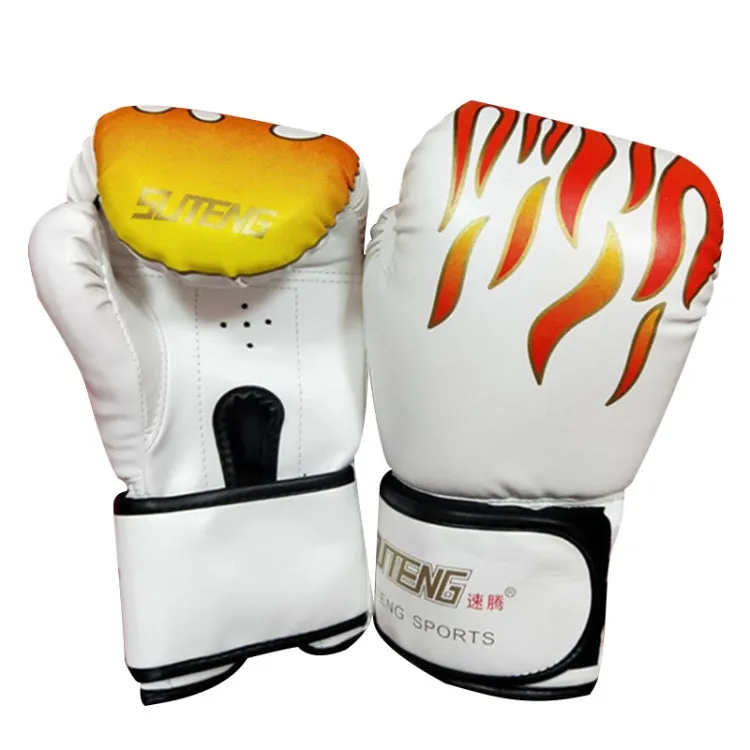 SUTENG Flame Pattern PU Leather Fitness Boxing Gloves for Adults(White)