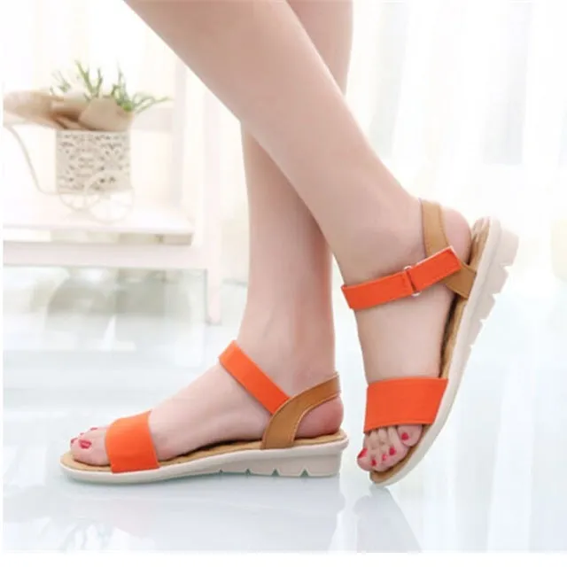 Sweet Ladies Basic Adhesive Sandals 3 Colors Patch Comfortable Flat Women Shoes Summer Style Soft Leather Leisure Sandals