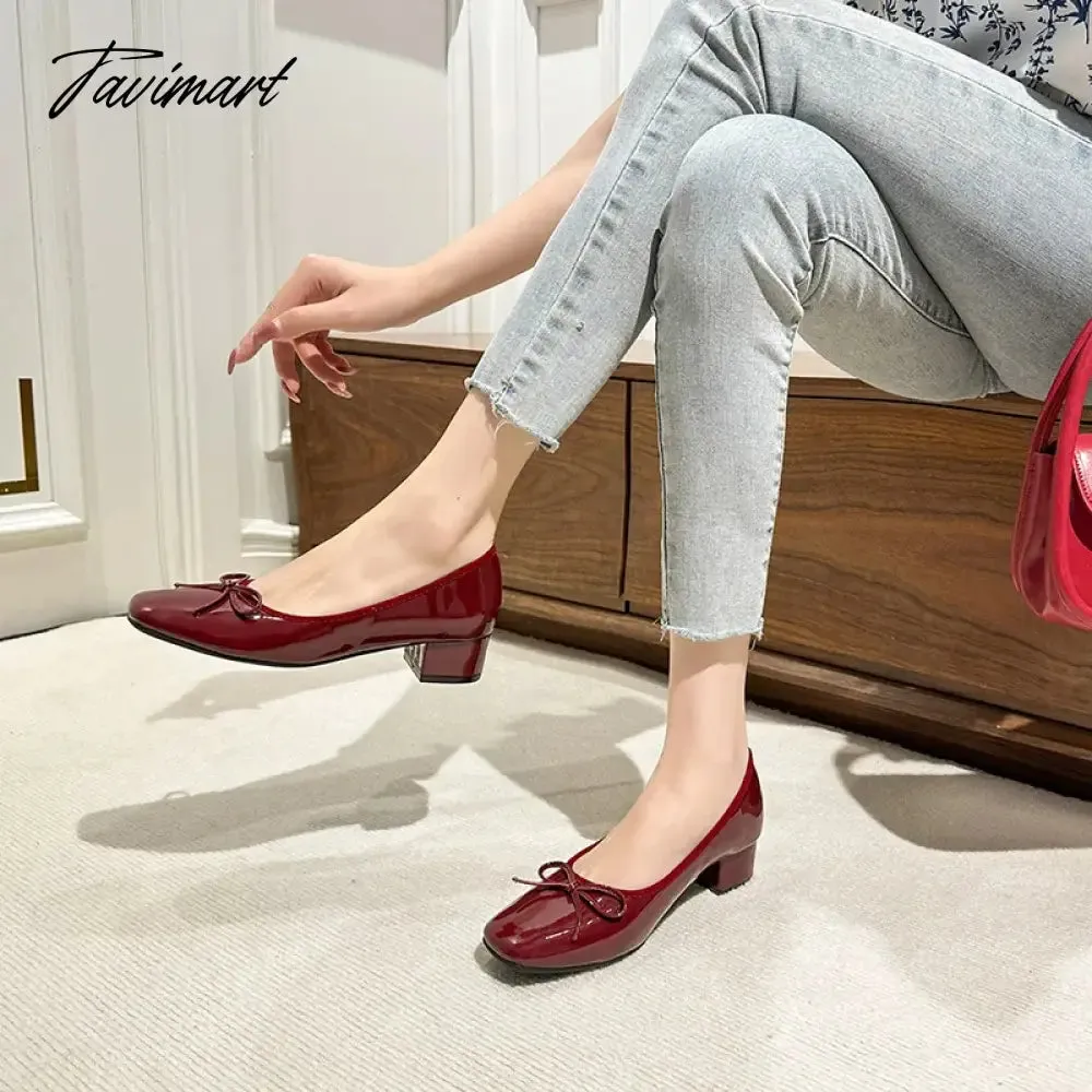 Tavimart Classic Female Flats Ballerina Shoes Women Fashion Square Toe Pleated Ballet Bow Knot Shallow Moccasin Casual Loafer