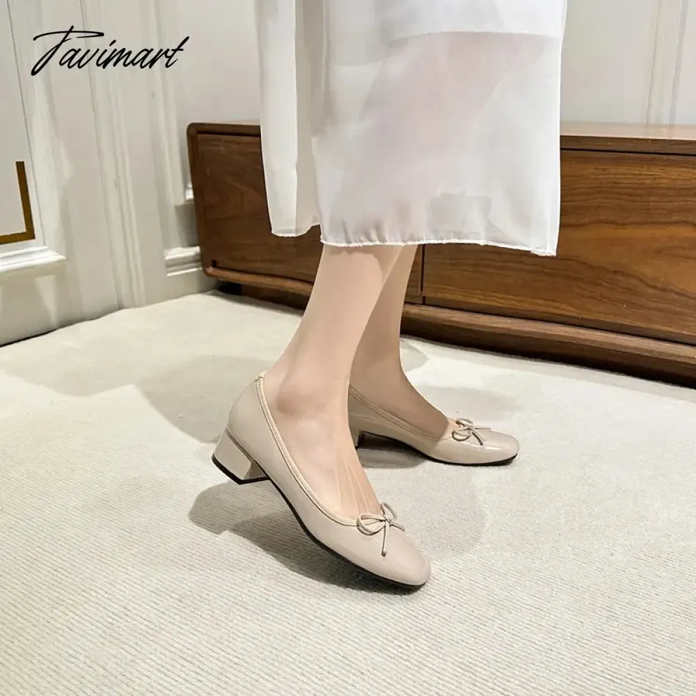 Tavimart Classic Female Flats Ballerina Shoes Women Fashion Square Toe Pleated Ballet Bow Knot Shallow Moccasin Casual Loafer