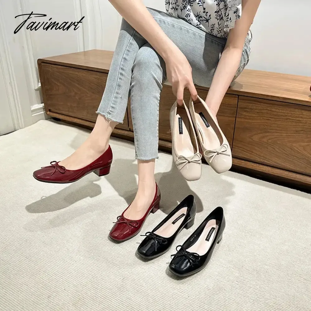 Tavimart Classic Female Flats Ballerina Shoes Women Fashion Square Toe Pleated Ballet Bow Knot Shallow Moccasin Casual Loafer