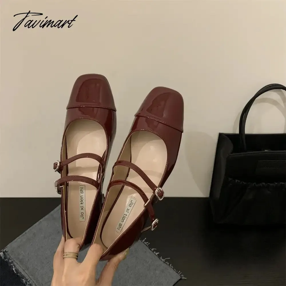 Tavimart New Women Flat Shoes Fashion Square Toe Shallow Ladies Mary Jane Ballerinas Flat Heel Casual Ballet Shoes