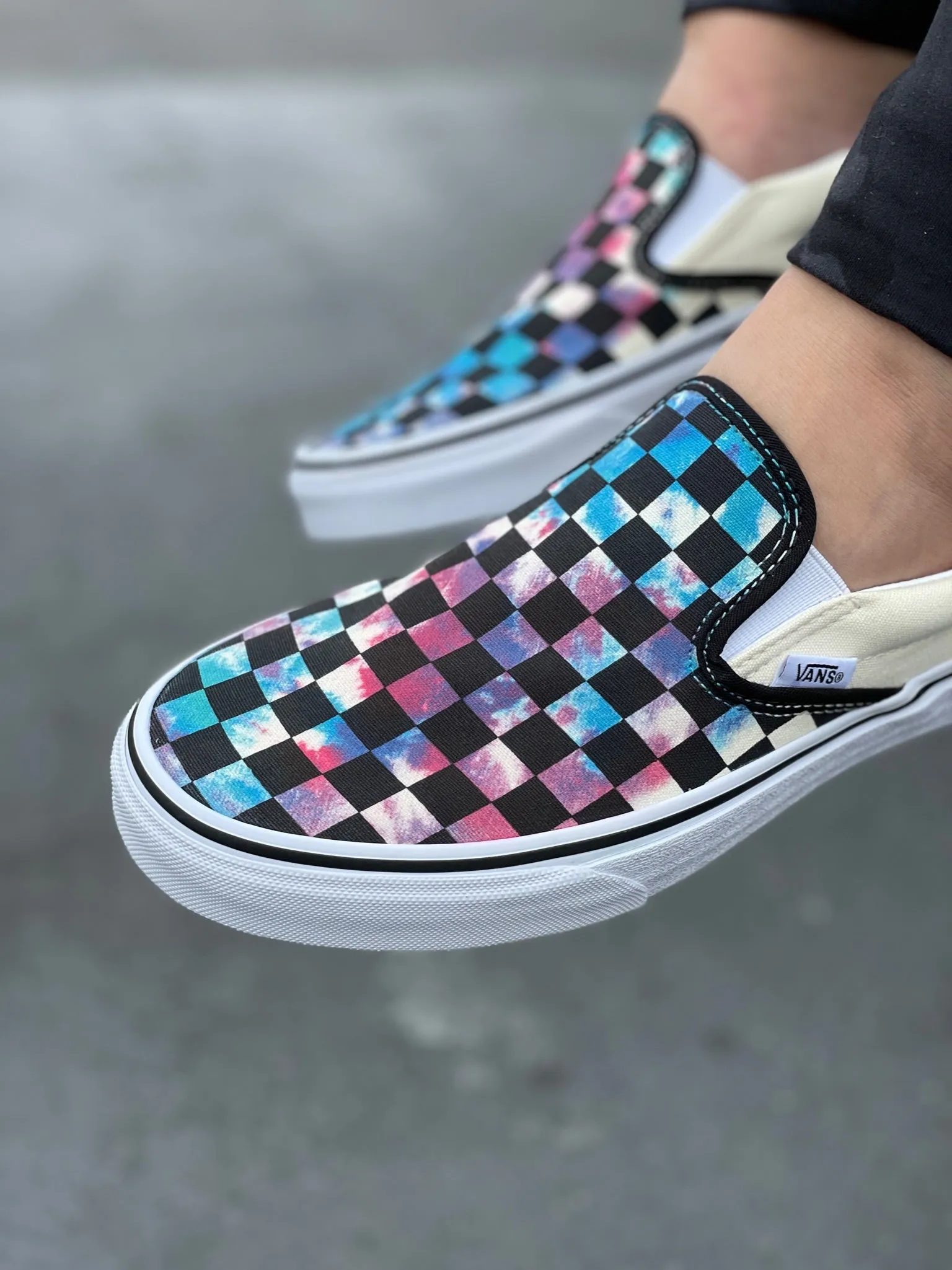 Tie Dye Checkerboard - Custom Slip Ons