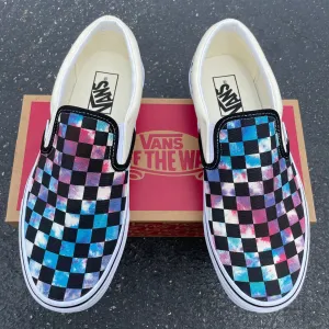 Tie Dye Checkerboard - Custom Slip Ons