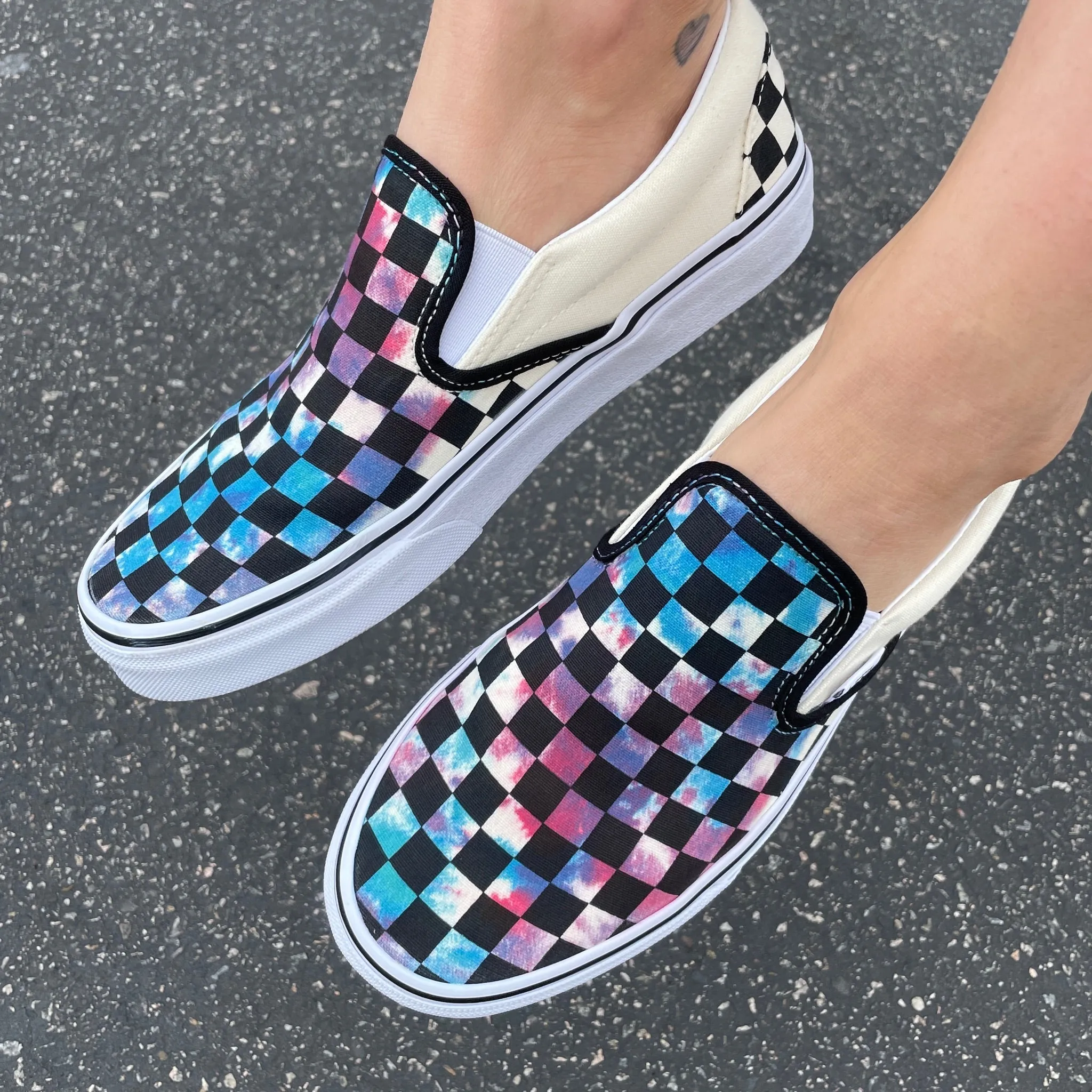 Tie Dye Checkerboard - Custom Slip Ons