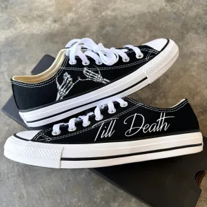 Till Death Pinky Promise Black Low Tops - Casual Comfortable Wedding Shoes - Custom Converse Shoes