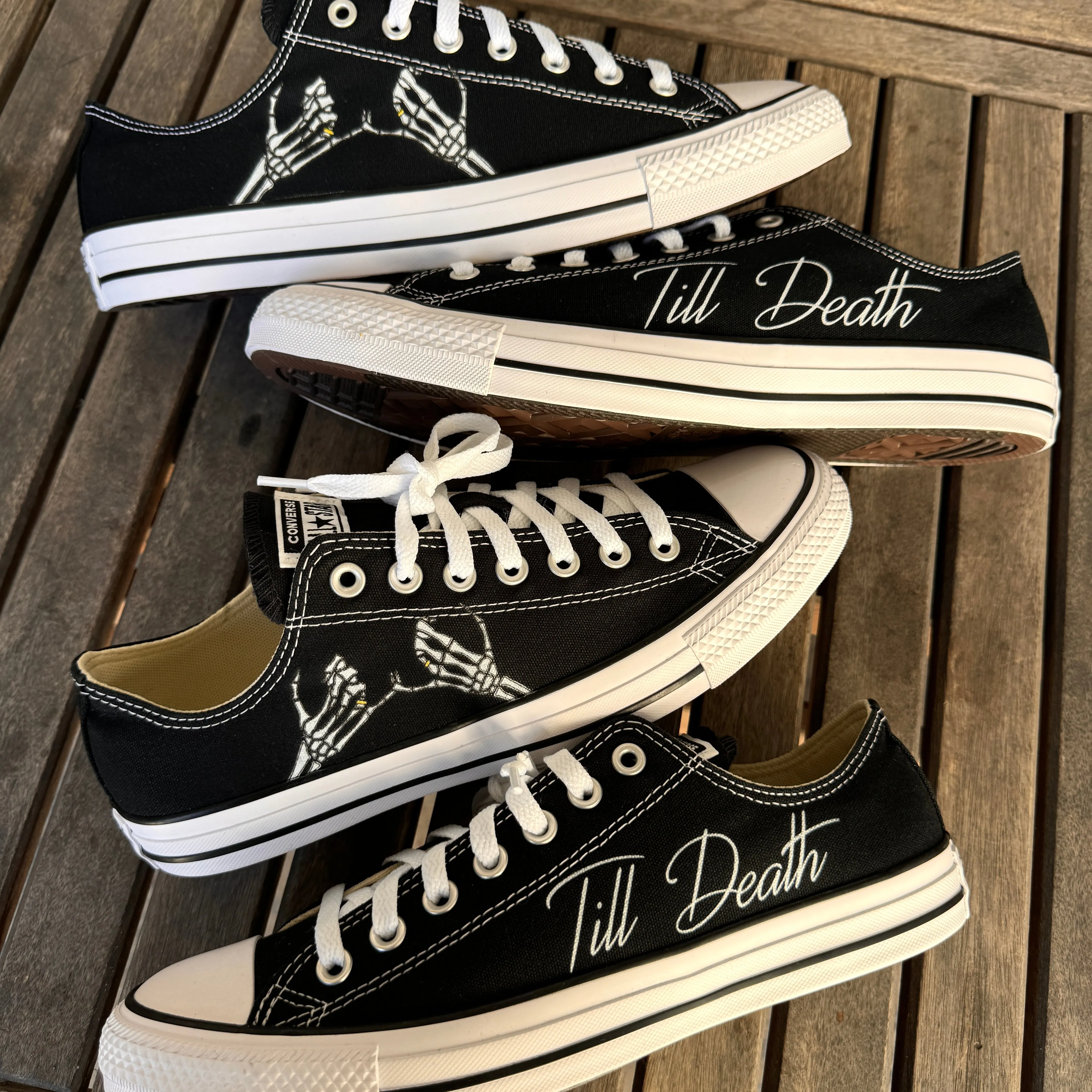 Till Death Pinky Promise Black Low Tops - Casual Comfortable Wedding Shoes - Custom Converse Shoes