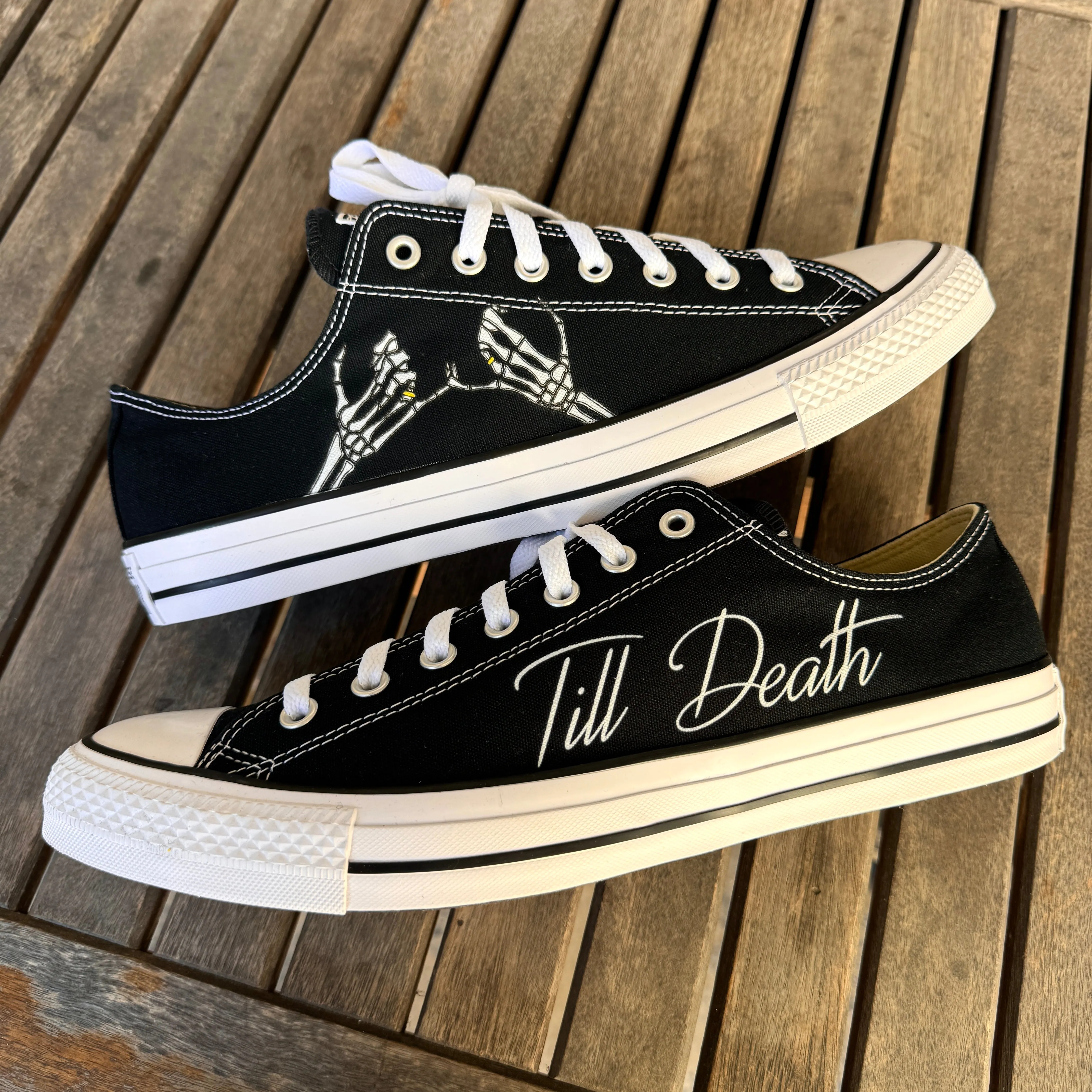 Till Death Pinky Promise Black Low Tops - Casual Comfortable Wedding Shoes - Custom Converse Shoes